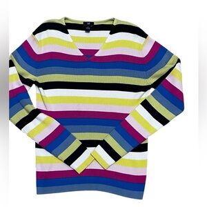 Vintage Y2K GAP Multicolor Striped Ribbed V-Neck Sweater Women’s Size Large